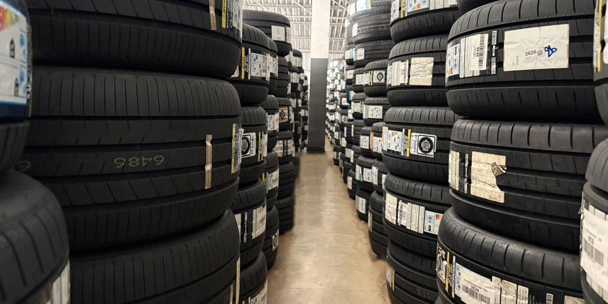 New labeled tires lined up in Subphaisal stock