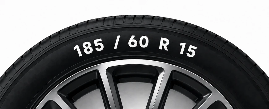 Tire size 185/60 R 15 molded on the tire sidewall
