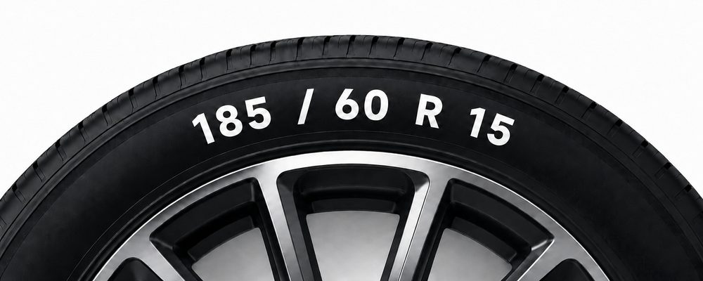 ตัวอย่างตัวเลขเบอร์ยาง 185/60 R15 บนแก้มยาง